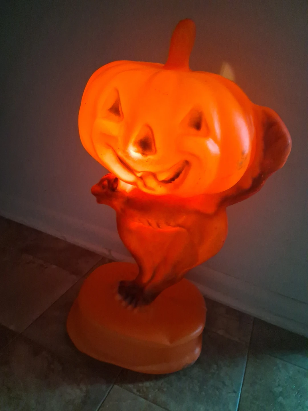 Vintage Halloween Pumpkin Blow Mold Lamp 24 inches Tall