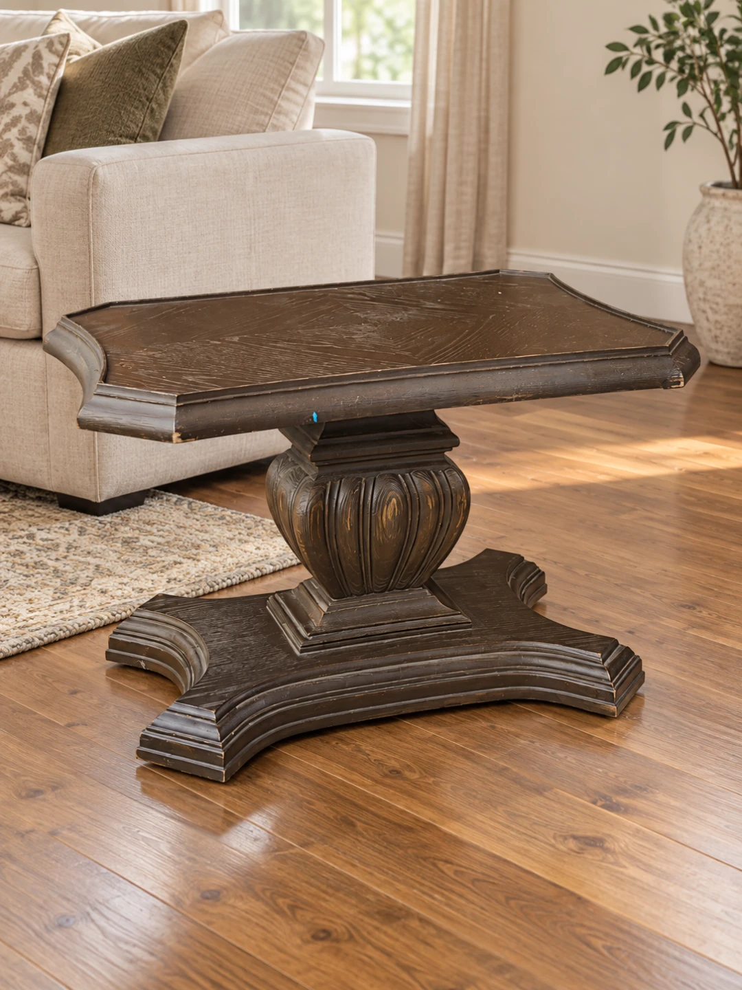Wood-Look Plastic Pedestal Accent Table