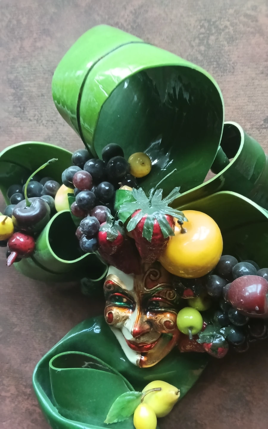 Vintage Venetian "Bacco Frutta" 3D Ceramic Mask Wall - photo 4