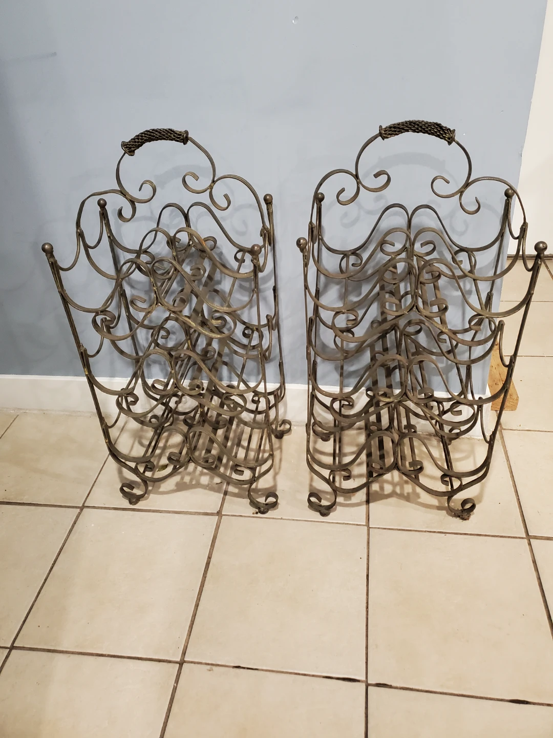 Antique Set of Two Ornate Metal Wine Racks