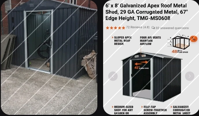 TMG 6' x 8' Galvanized Metal Storage Shed