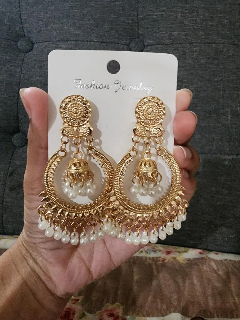 Gold-tone Pearl Jhumka Earrings