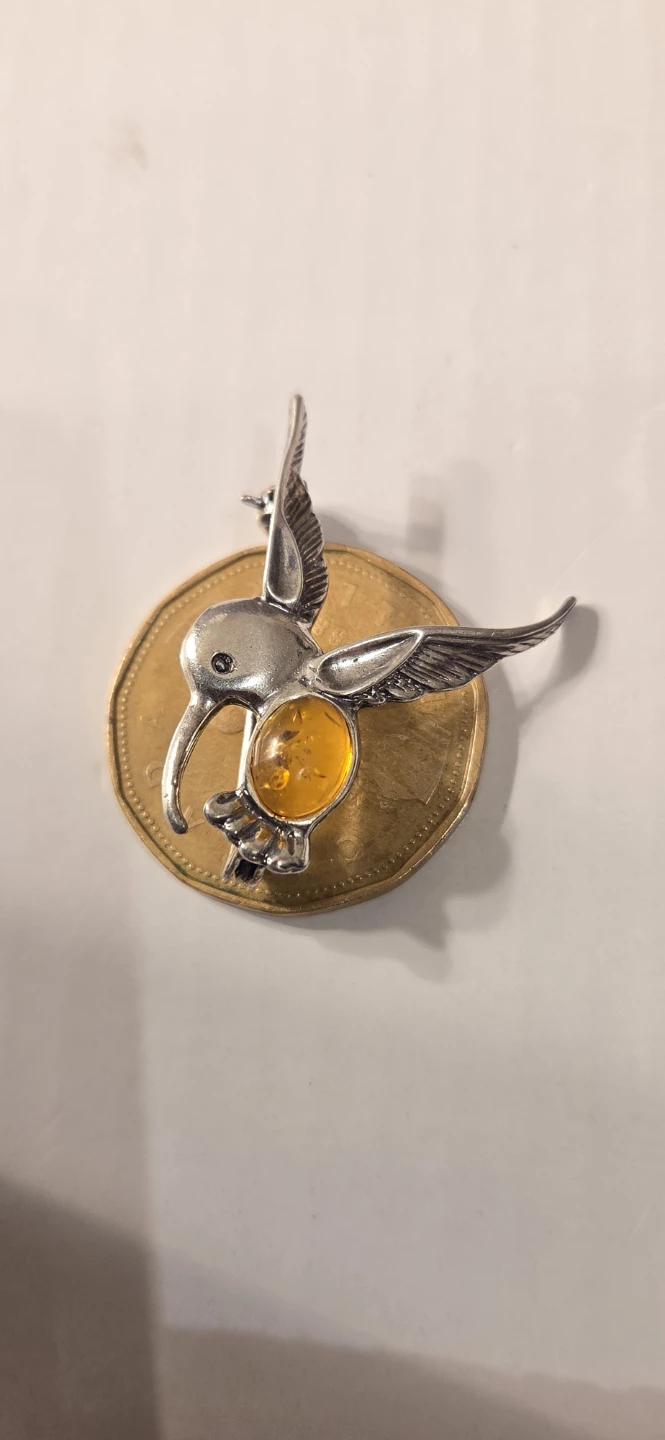 Sterling silverHummingbird Amber  Brooch - photo 3