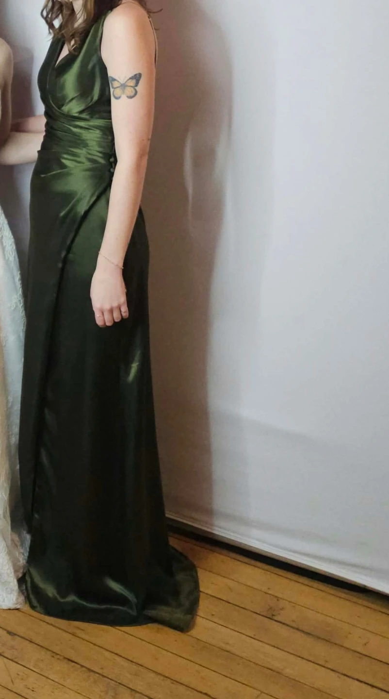 Olive Green Satin Floor-Length Gown, Size 2 - photo 2