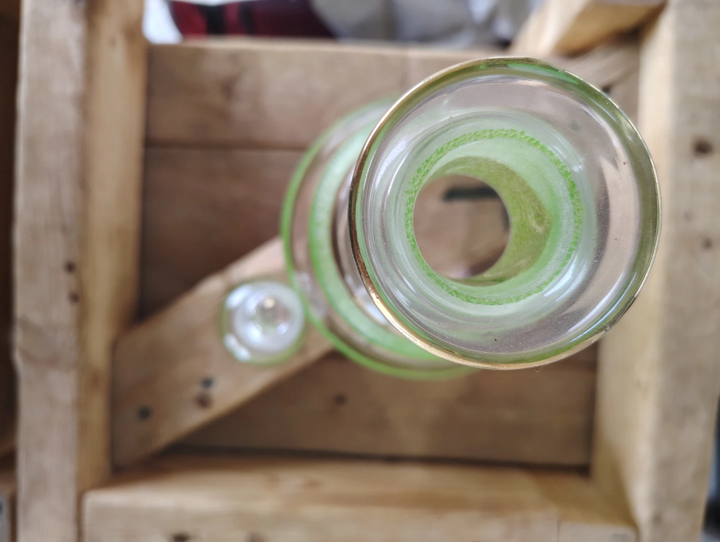 Vintage Lime Green and Gold Glass Decanter - photo 4
