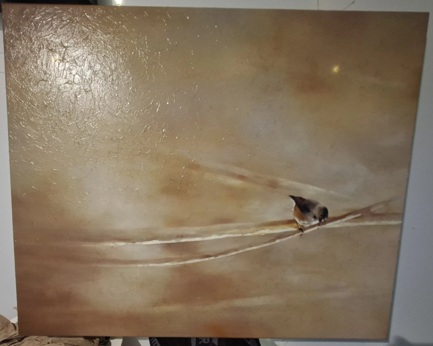 Bird on Branch Textured Oil Painting