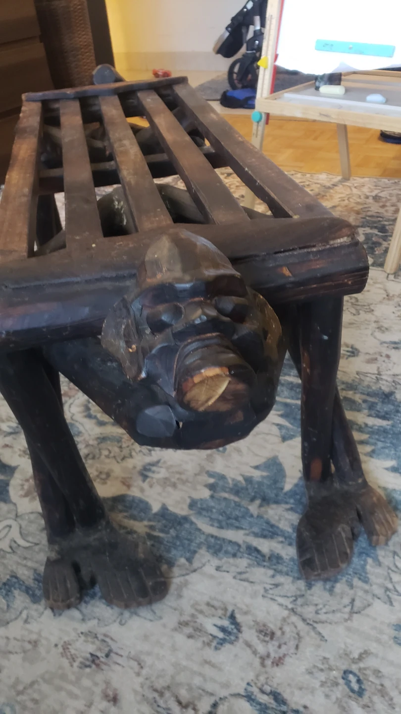 Hand-Carved Wooden Bench