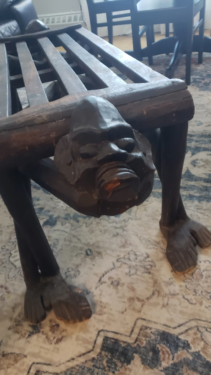 Hand-Carved Wooden Bench - photo 2