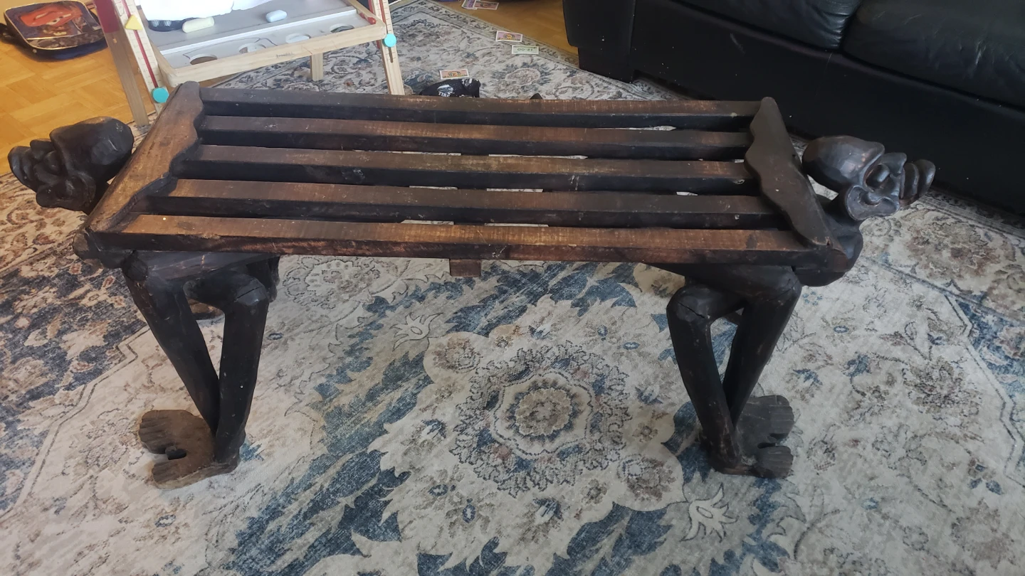 Hand-Carved Wooden Bench - photo 3