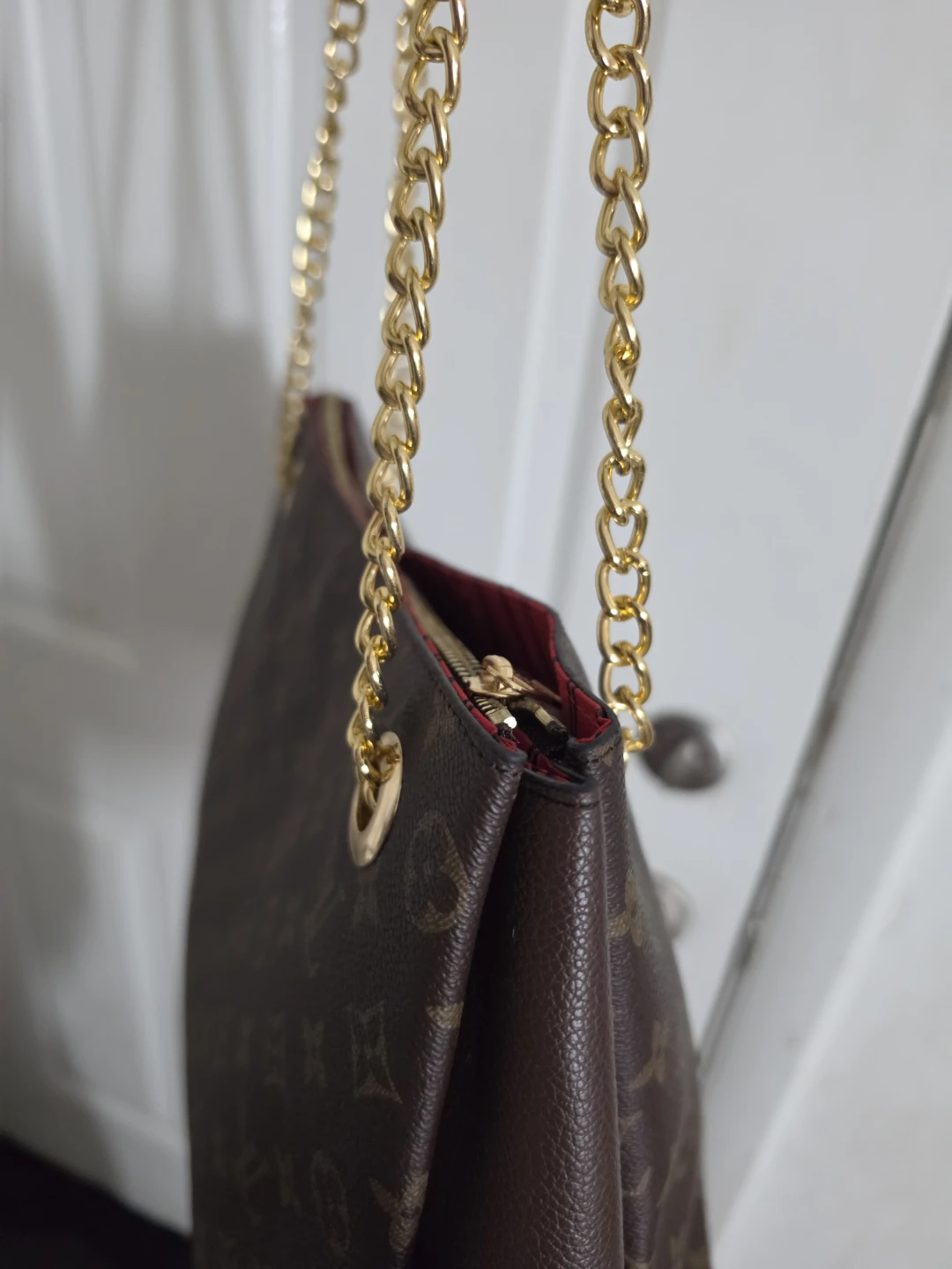 Monogram Pattern Tote Bag with Gold Chain