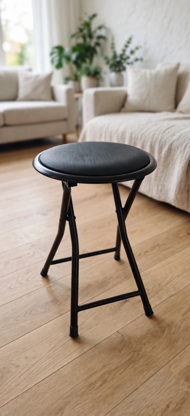 Two Black Folding Stools