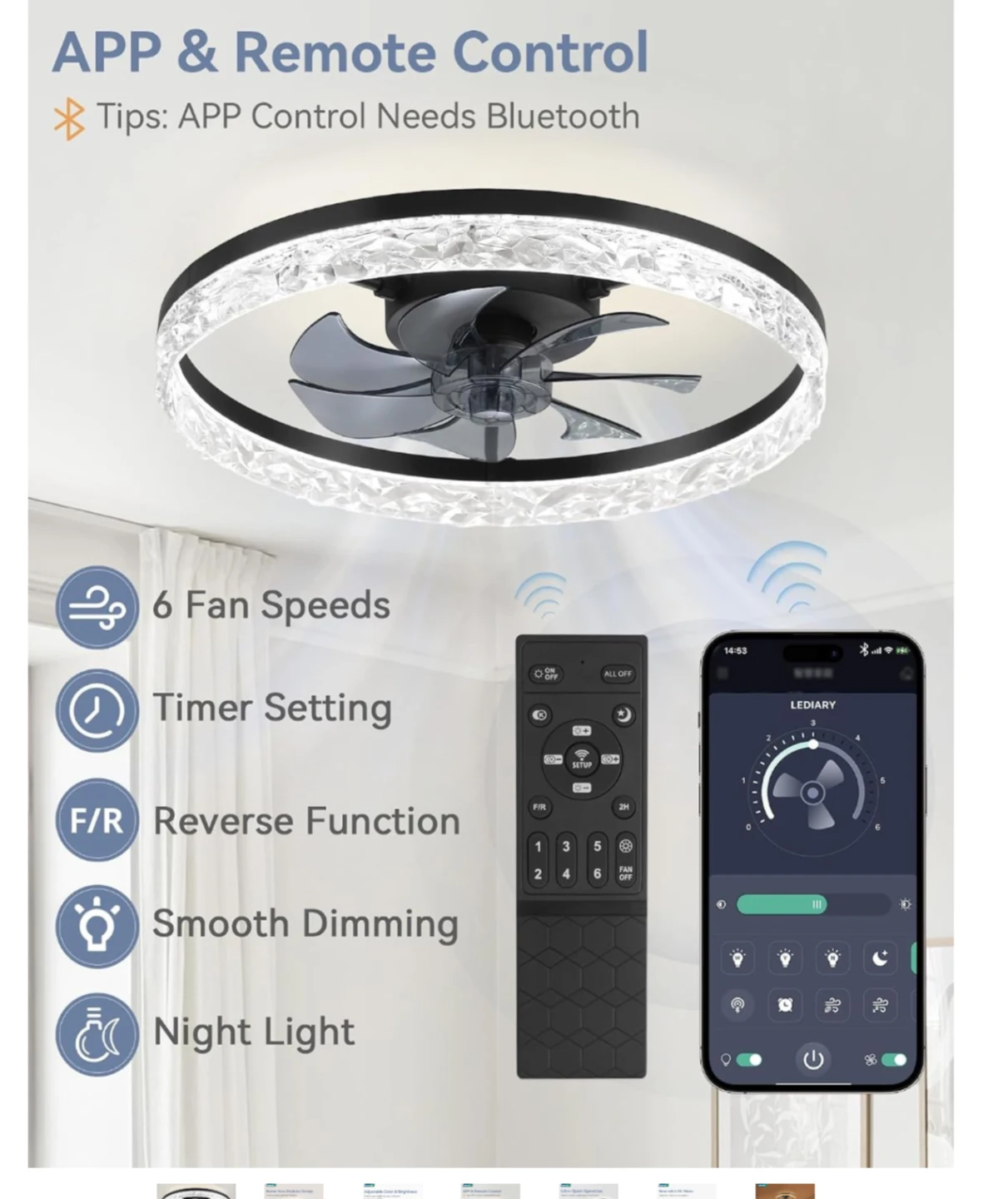 Modern Crystal LED Ceiling Fan with lights and Remote - photo 4