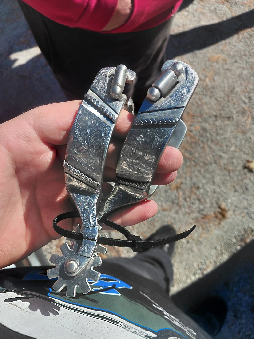 Vintage Western Cowboy Riding Spurs Ornate Silver-Tone Metal