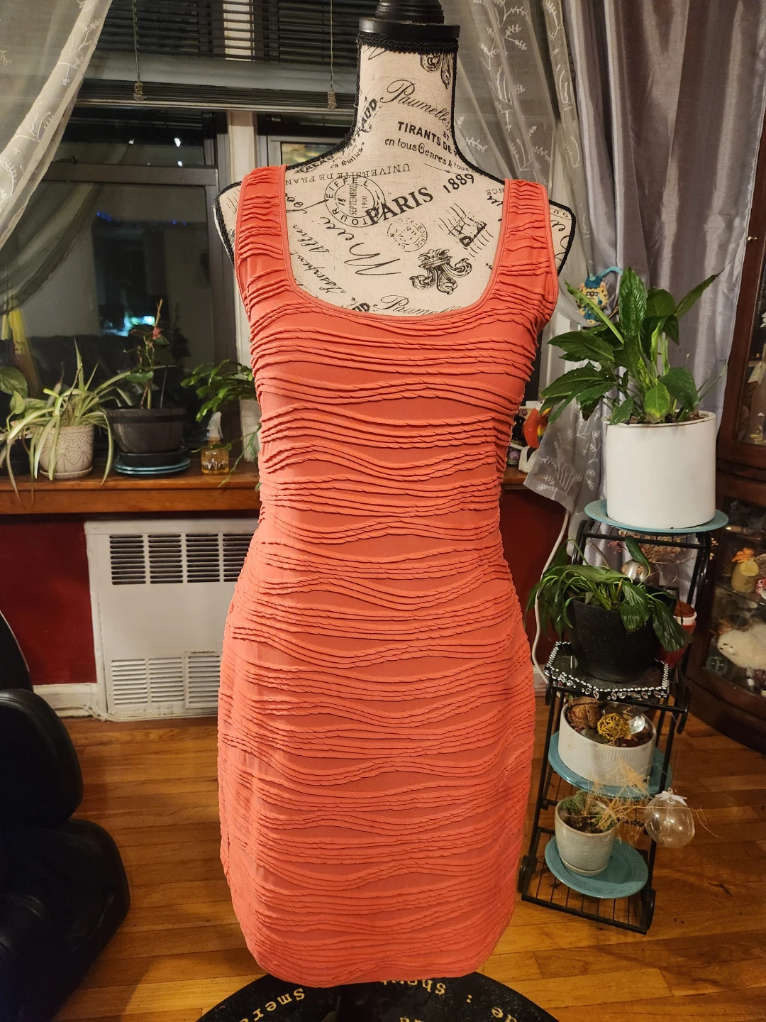GUESS Coral Pink Textured Pleated Bandage Bodycon Mini Dress