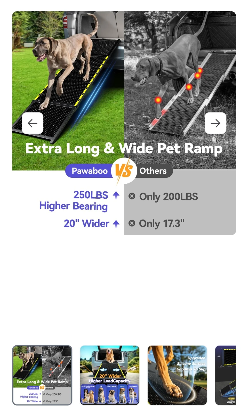 Pawaboo 74'' L & 20'' W Longest Dog Ramp for Car - Extra Wide - photo 5