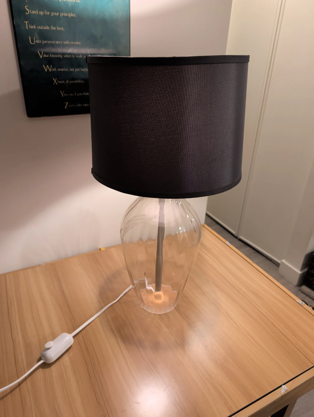 Clear Glass Table Lamp with Black Shade