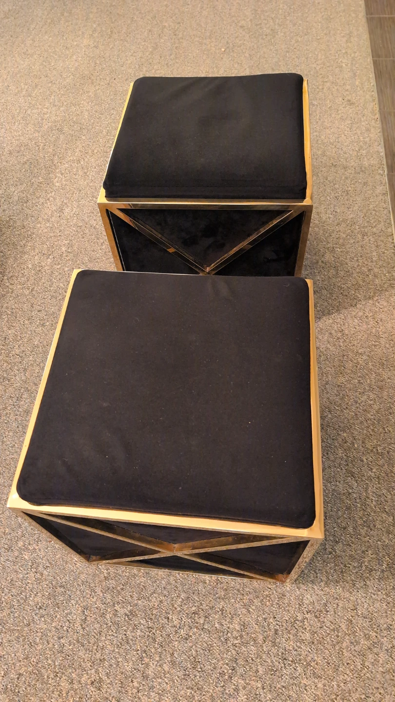 Set of Two Black Velvet and Gold Cube Ottomans - photo 2