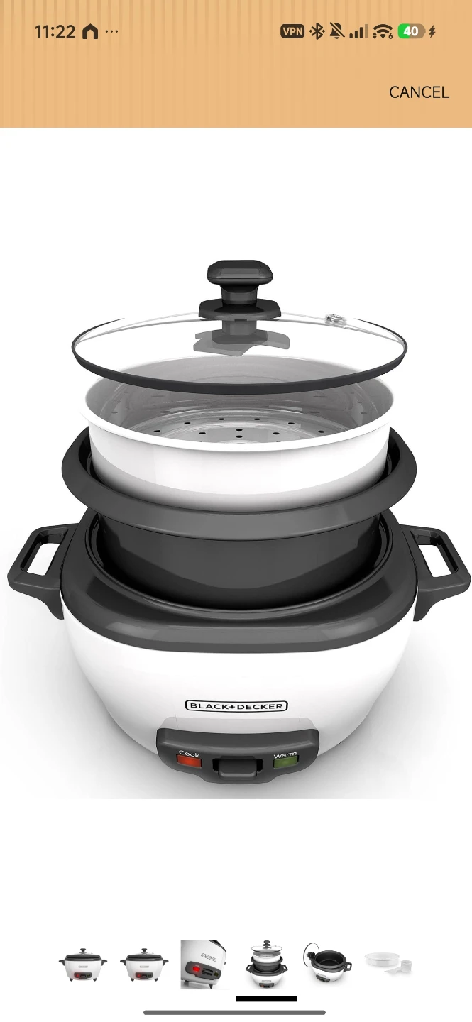 Black+Decker 6-Cup Rice Cooker and Steamer