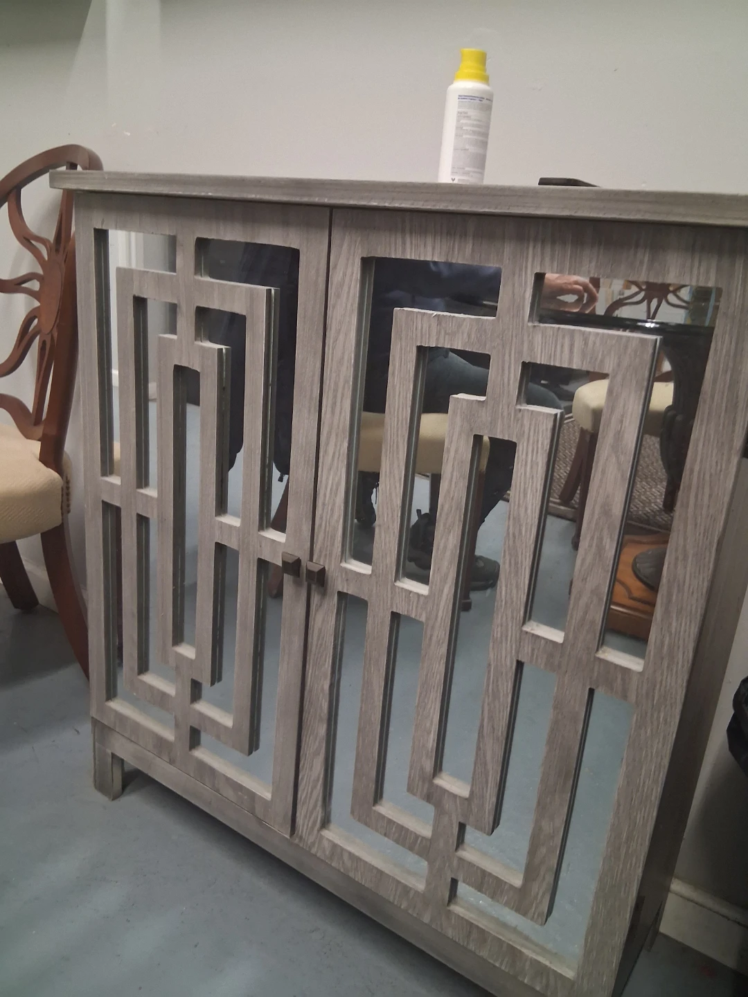 Gray Mirrored Accent Cabinet