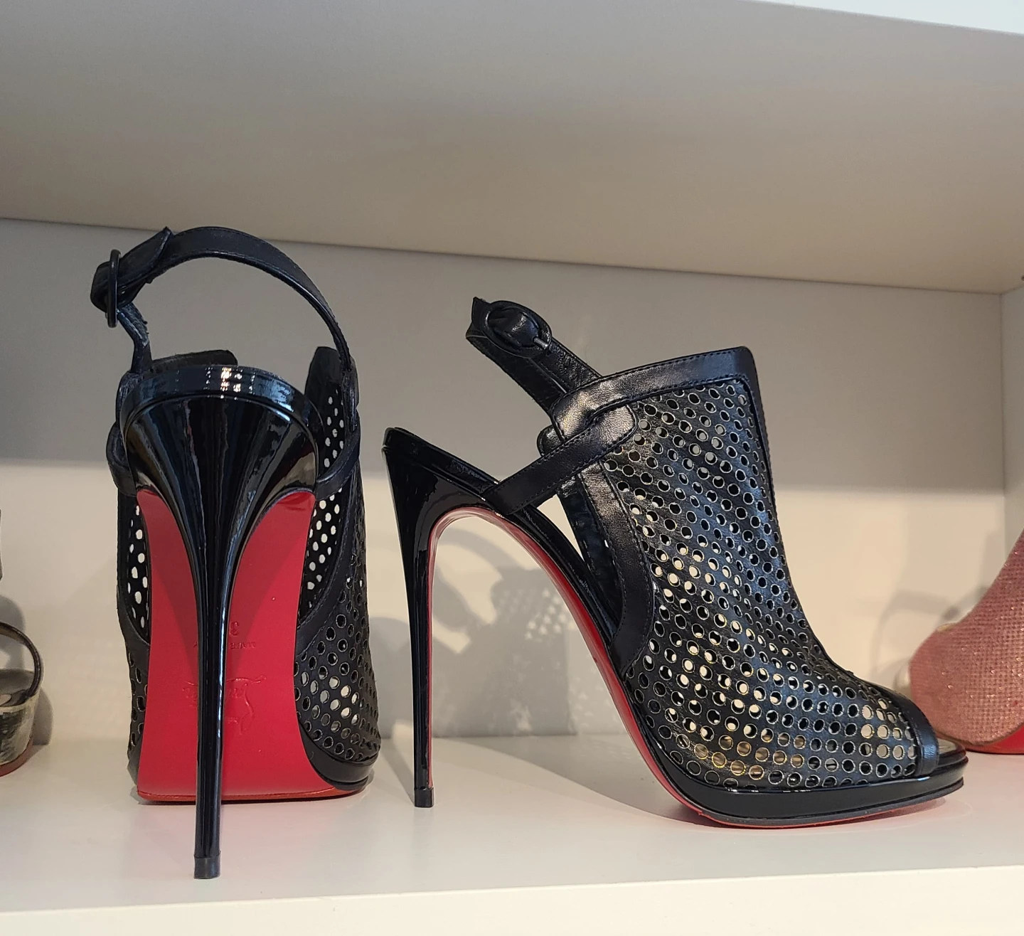 Christian Louboutin Black Mesh Slingback Heels