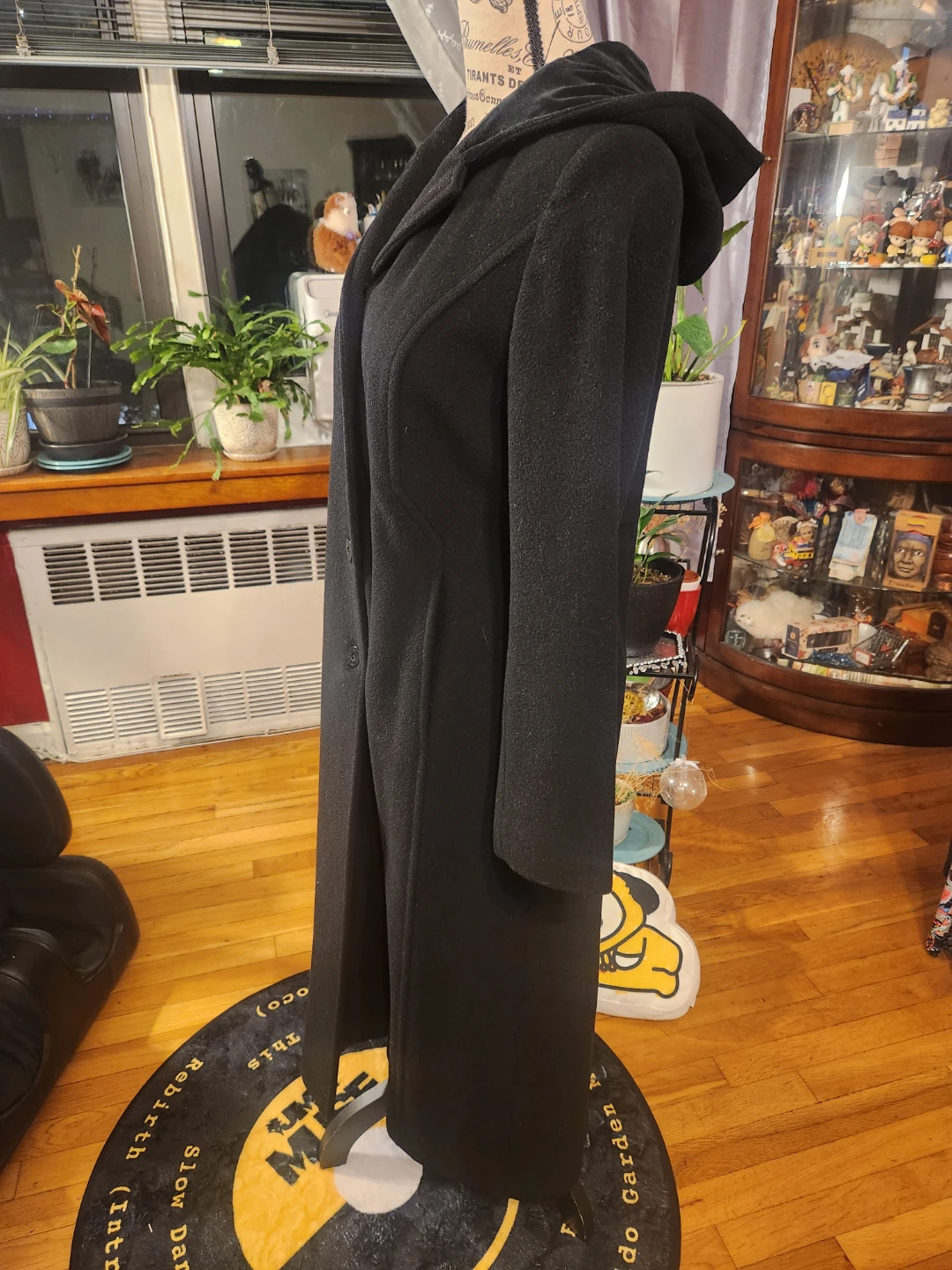 Albert Nipon Black Wool Full Length Hooded Overcoat Pea Coat - photo 3