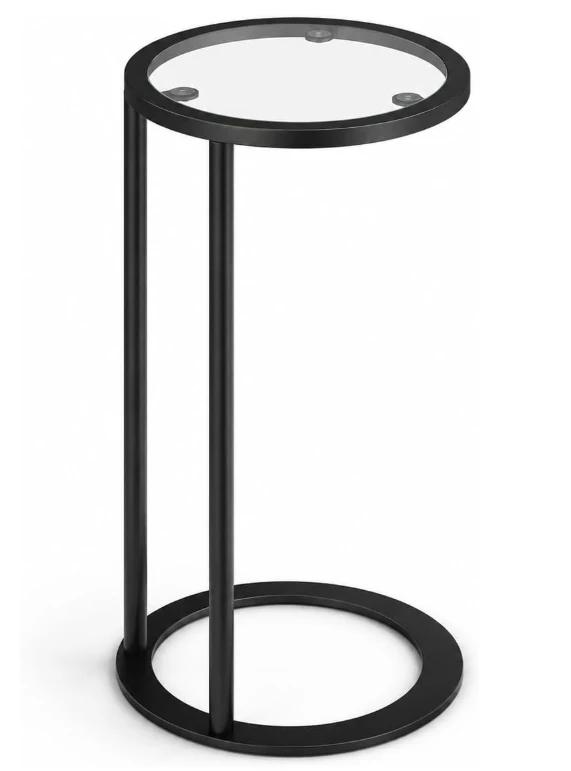 Black Round Glass Side Table - photo 4