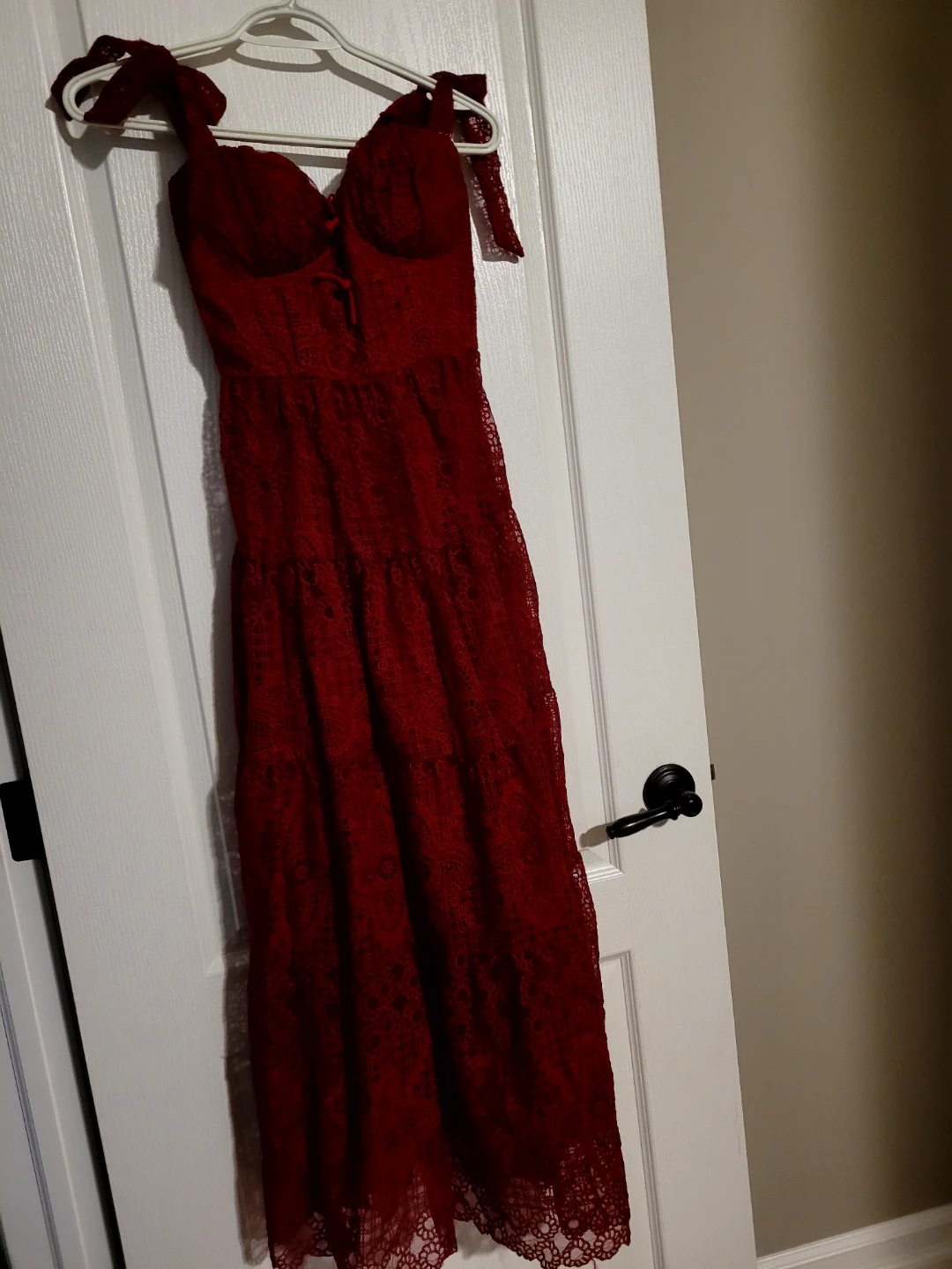 Red Lace Midi Dress