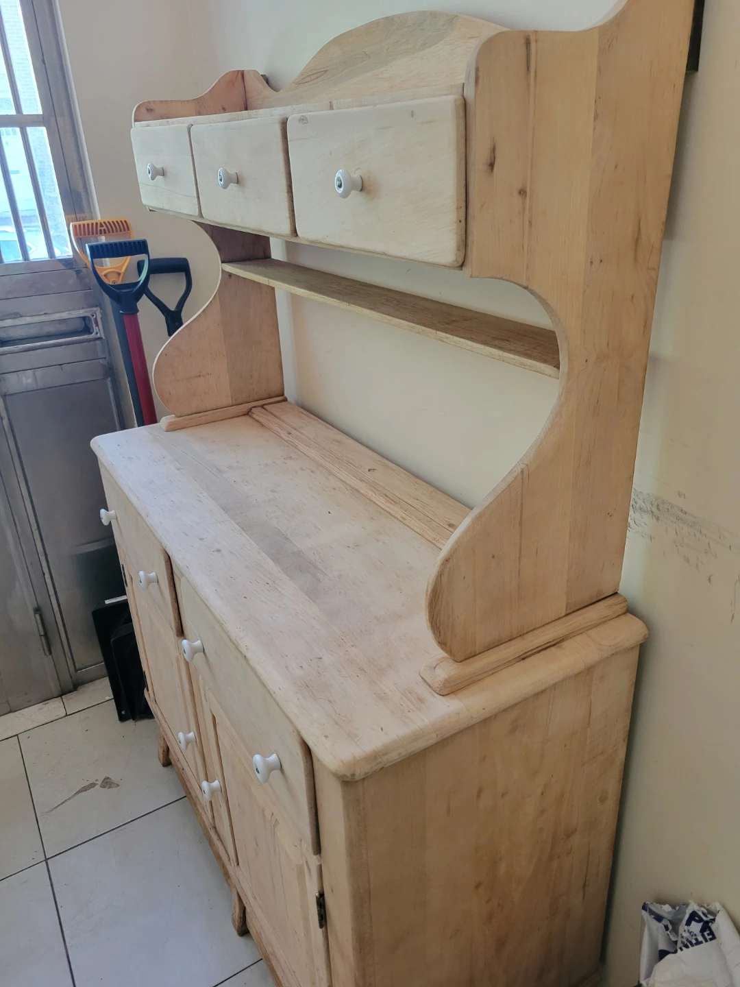 Vintage Wooden Hutch with Drawers and Cabinets - photo 5