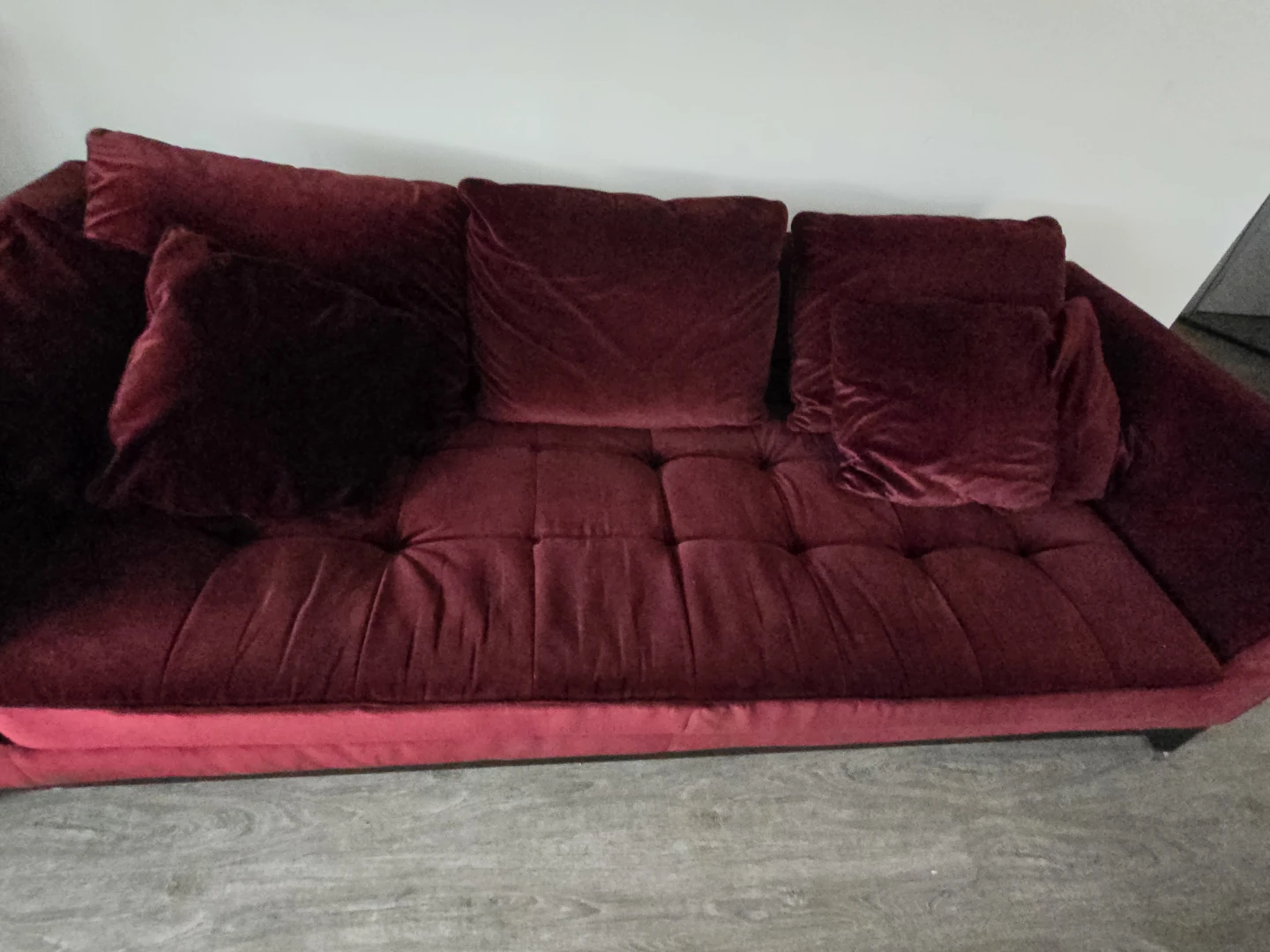 Burgundy Velvet Tufted Sofa