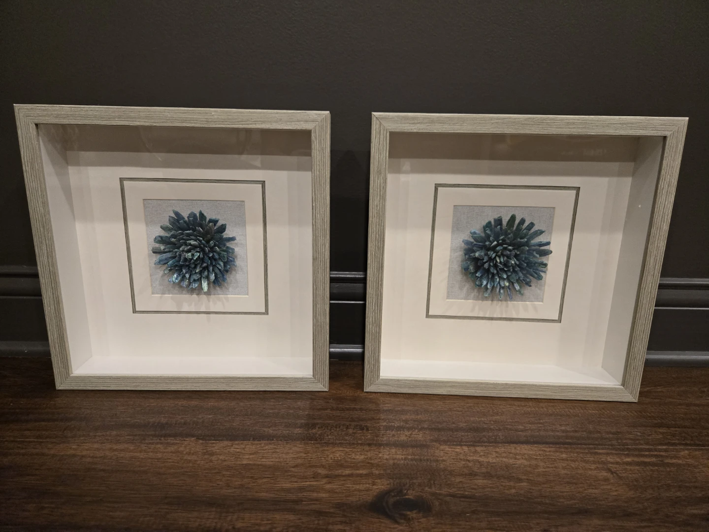 Set of Two Framed Blue Crystal Flower Art