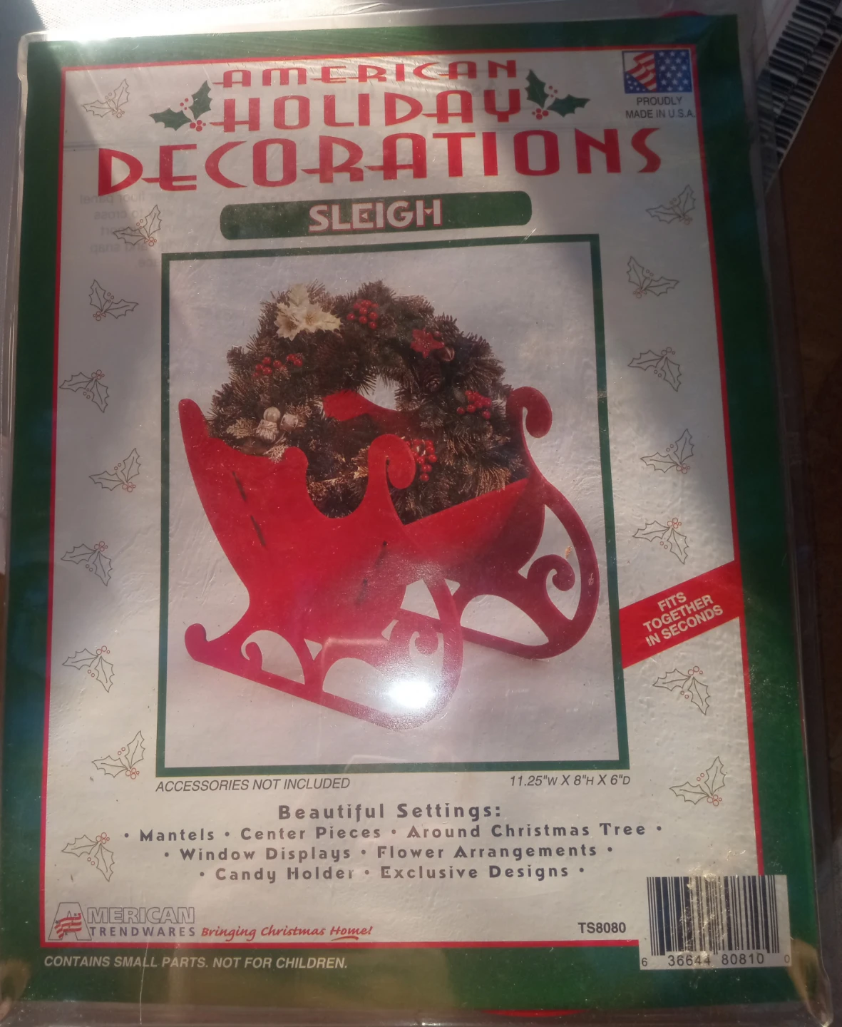 Vintage nos American Holiday Decorations Sleigh