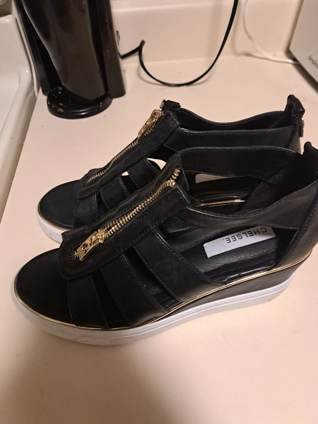 Chelsee black wedge sandals