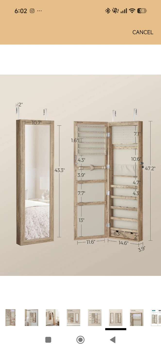 SONGMICS Wall Mounted Jewelry Armoire with Mirror - photo 5