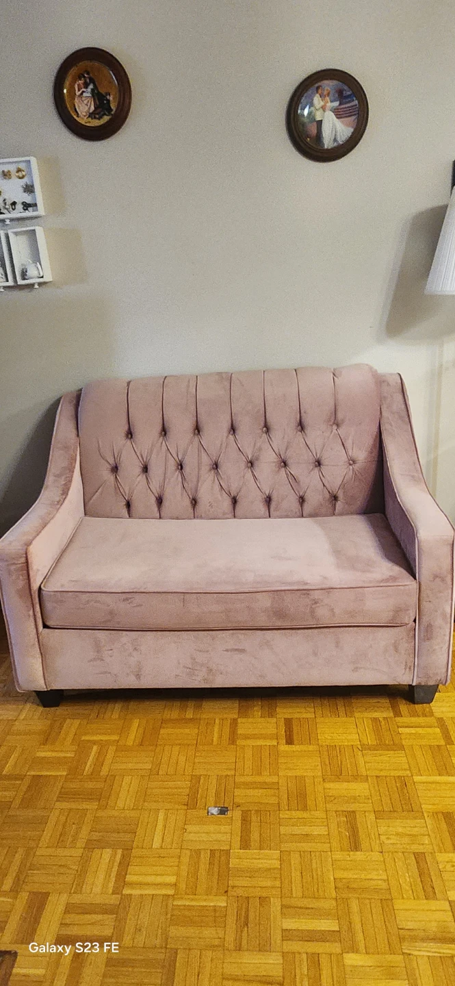 2 Pink Velvet Loveseats - photo 2