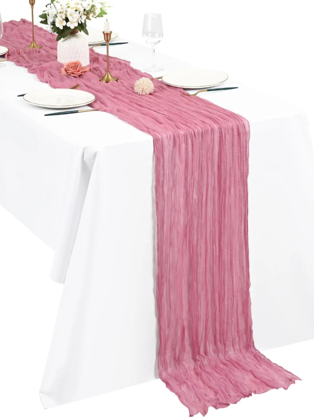 Pink Cheesecloth Table Runner- Set of 4