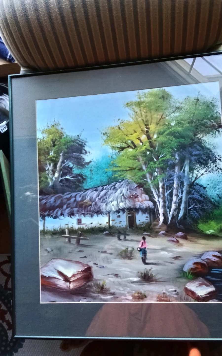 Vibrant Vintage Folk Art Landscape Painting - photo 2
