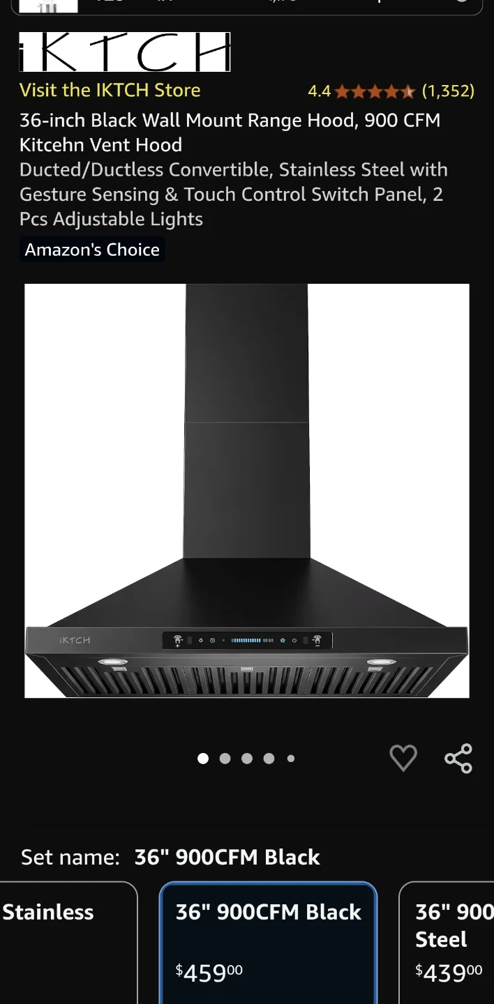iKTCH 36-inch Black Wall Mount Range Hood