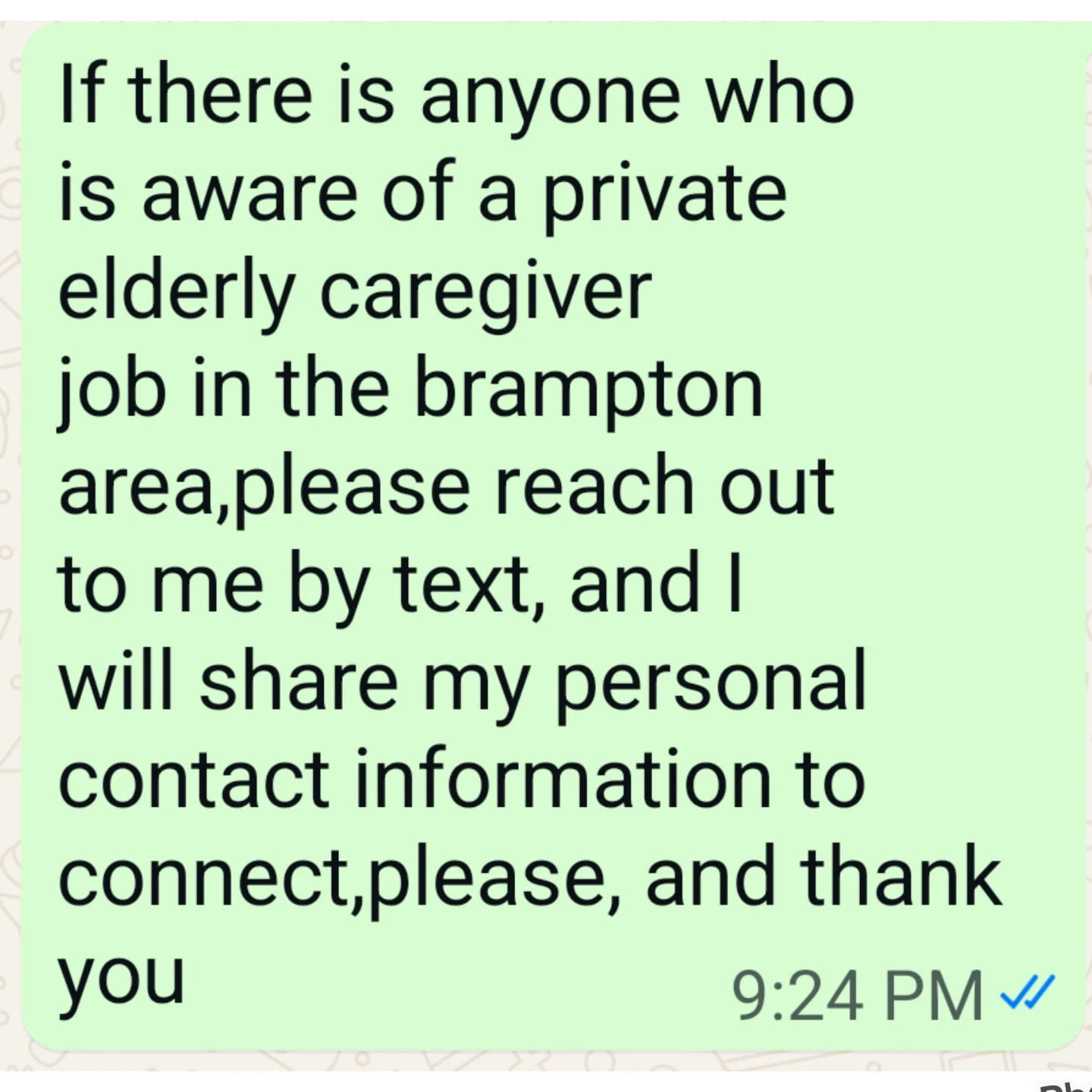 Seeking a job as private caregiver