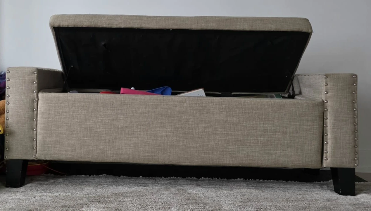Beige Upholstered Storage Bench