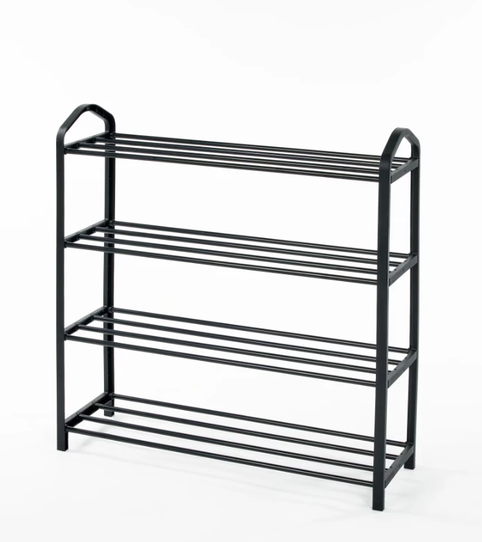 Black 4-Tier Metal and Plastic Shoe Rack
