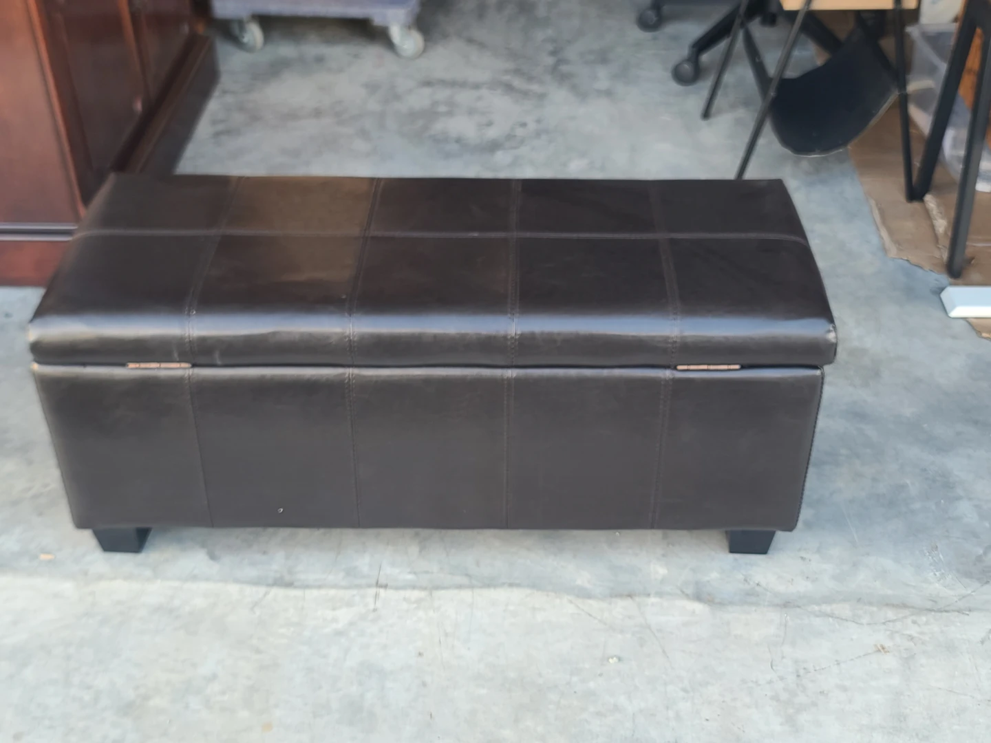 Dark Brown Faux Leather Storage Ottoman Bench - photo 4