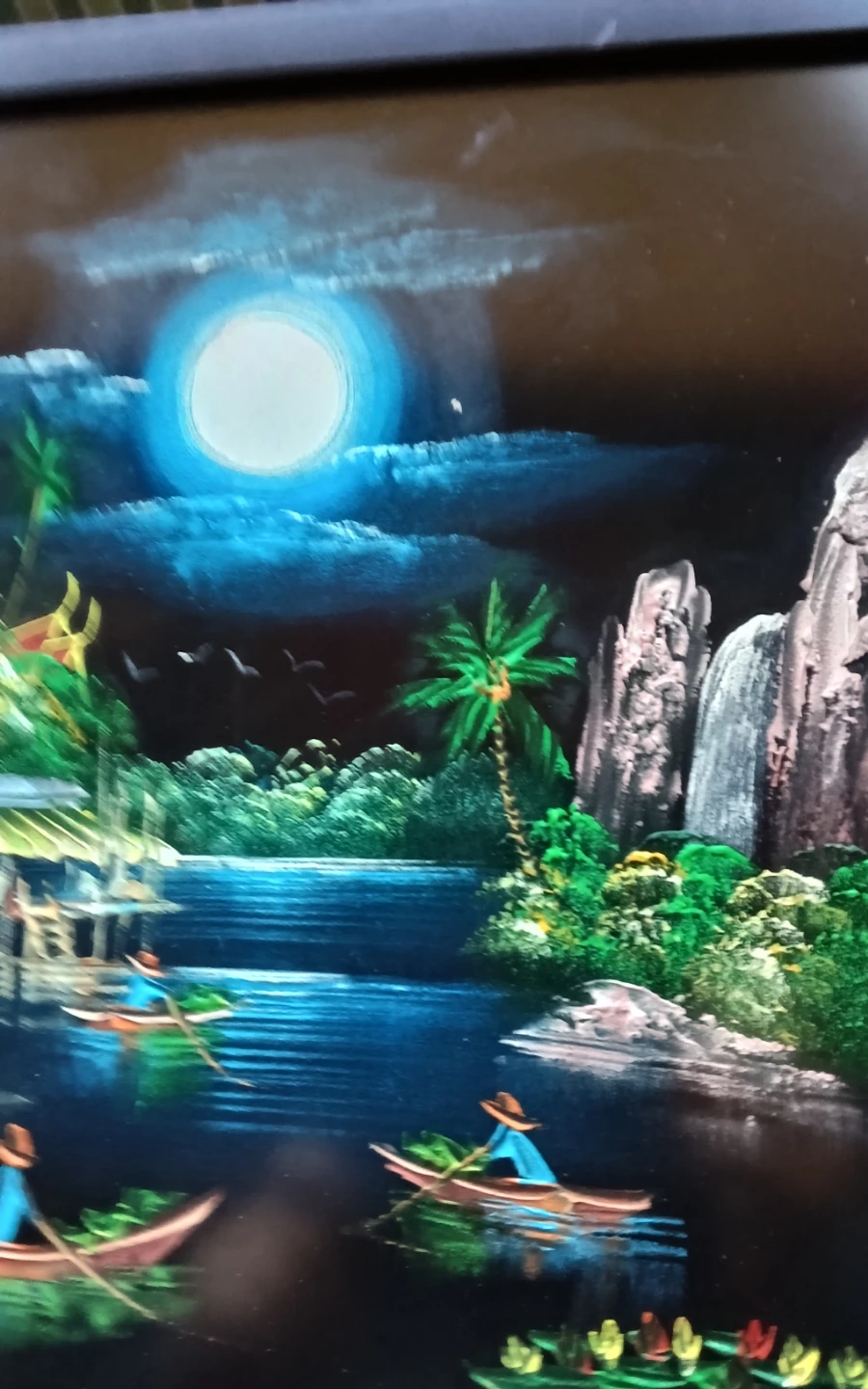 70s/80s Thai Black Velvet Painting – Moonlit - photo 3