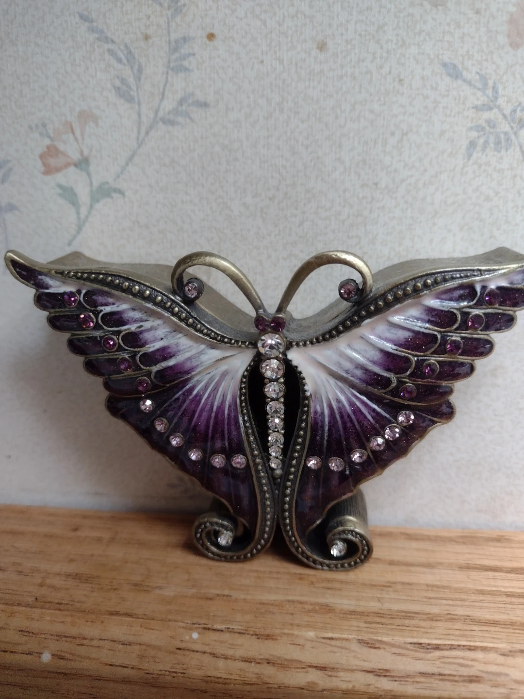 Welforth Jeweled Purple Enamel Butterfly Trinket Box