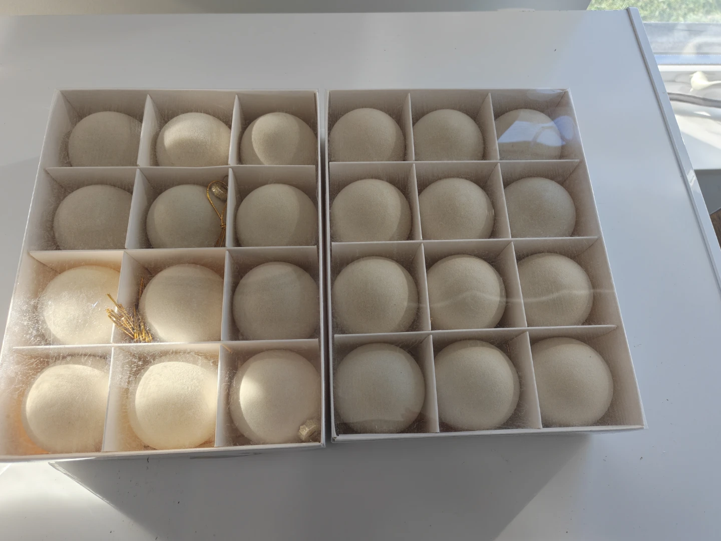 2.4" 24 White Velvet Christmas Ornaments
