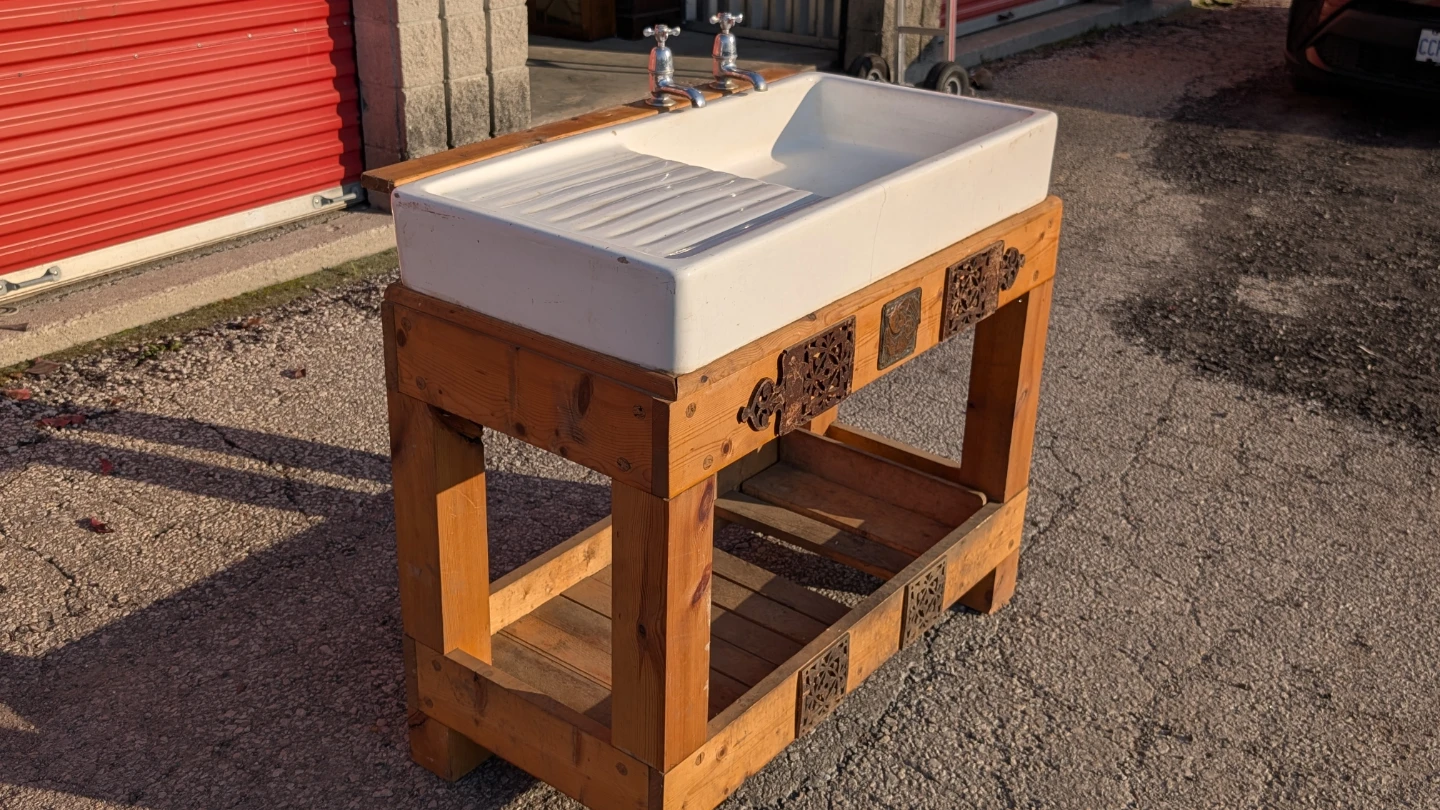 Vintage Ceramic Sink with Custom Wooden Stand - photo 4