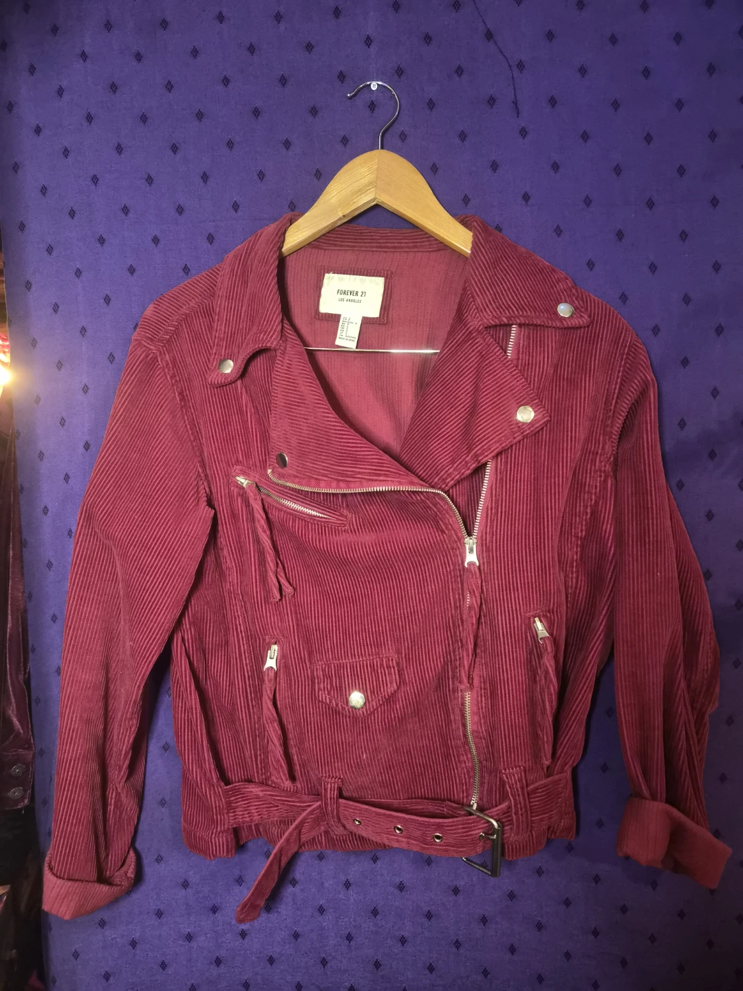 Forever 21 Corduroy Biker Jacket burgundy