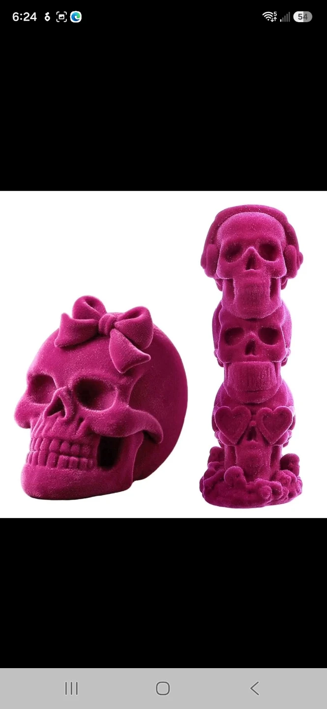 New set of Two Pink Velvet Skull Decor Items