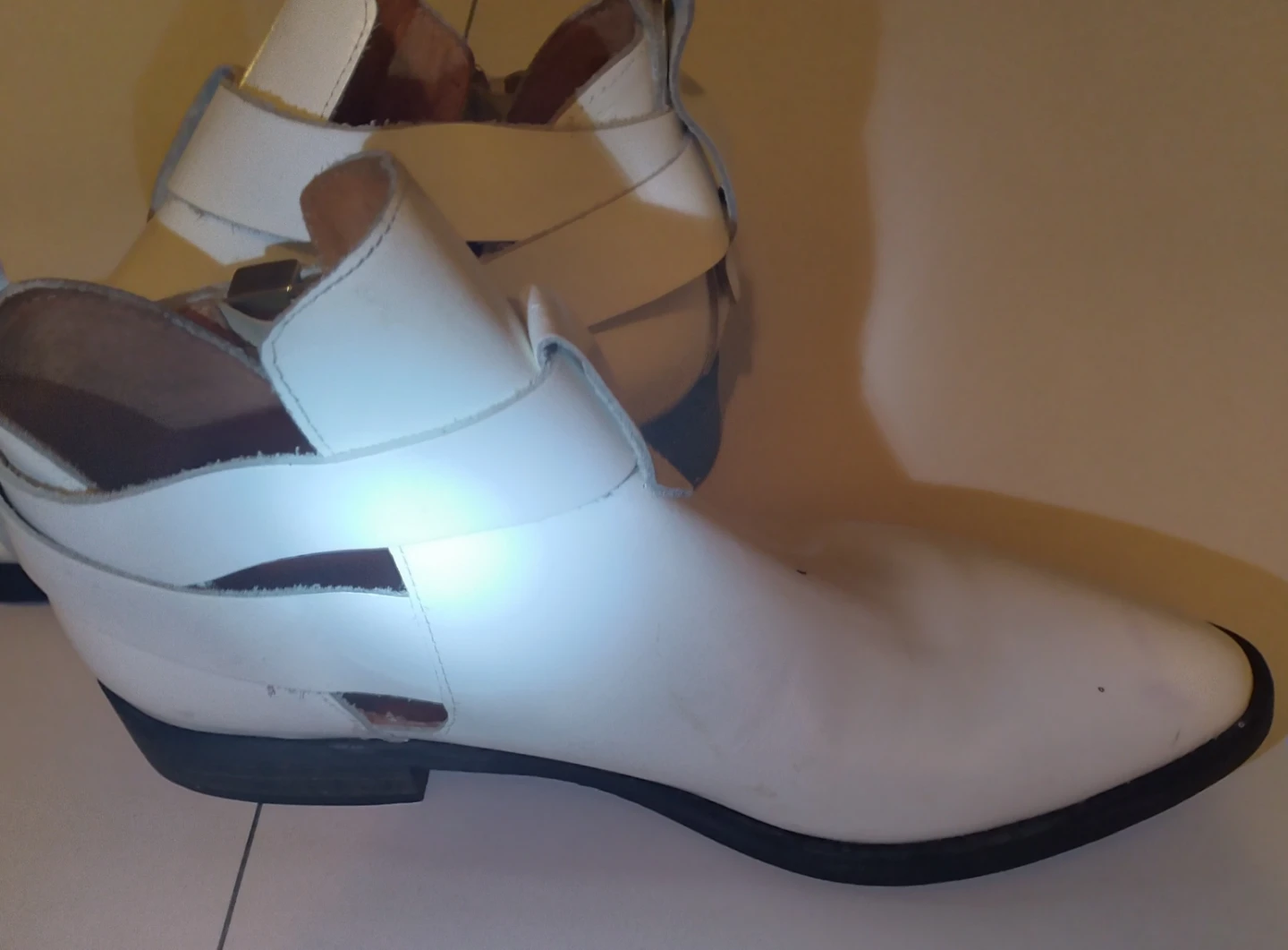 White Leather Ankle Boots with Gold Buckle - photo 4
