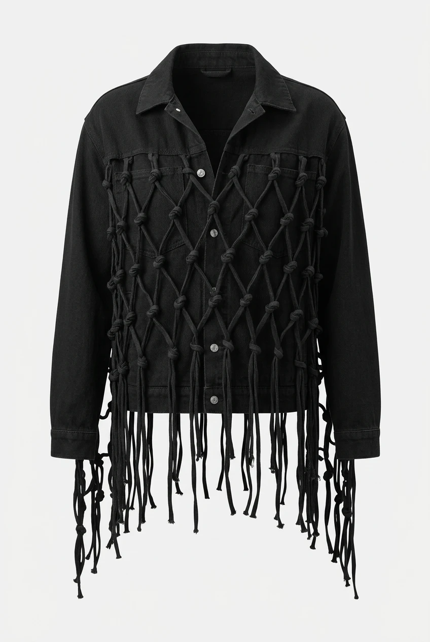 Thrill Black Fringe Denim Jacket - photo 2