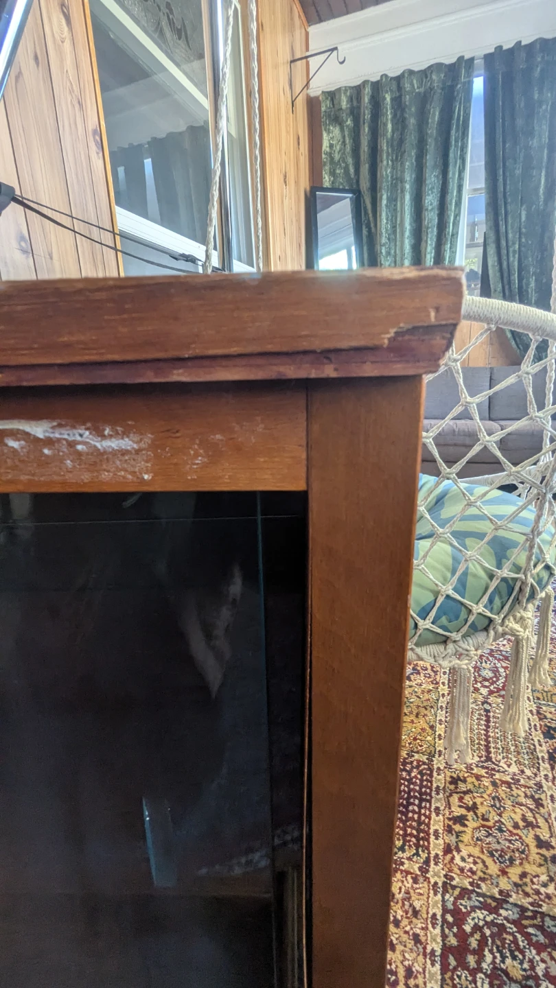 Vintage Mid-Century Wood Cabinet with Glass Doors - photo 3